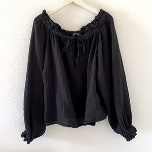 Zara textured cotton airy black top